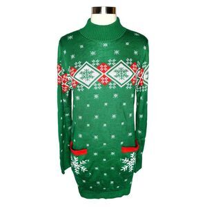 Ugly Christmas Sweater Festive Snowflakes Sweater Dress / Tunic - Size Medium